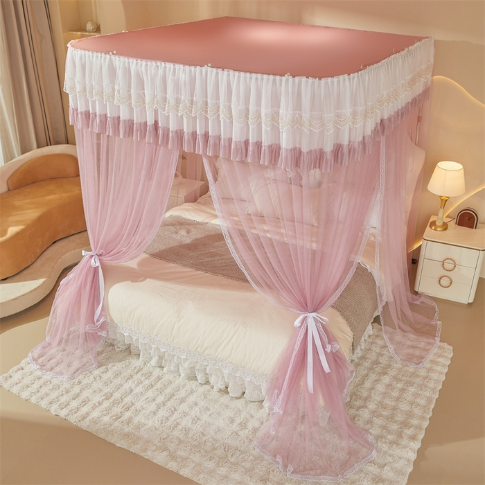 91家纺网 家纺一手货源 找家纺 迪凡保罗蚊帐 2025新款2513款双轨铝合金落地导轨蚊帐 樱花粉