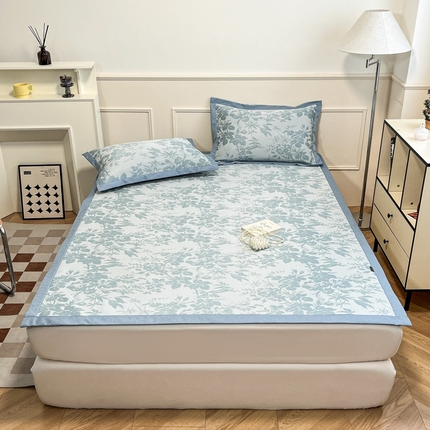 宜代光年 2025新款冷凝丝可水洗提花凉感席-床席款 凉感繁花-蓝
