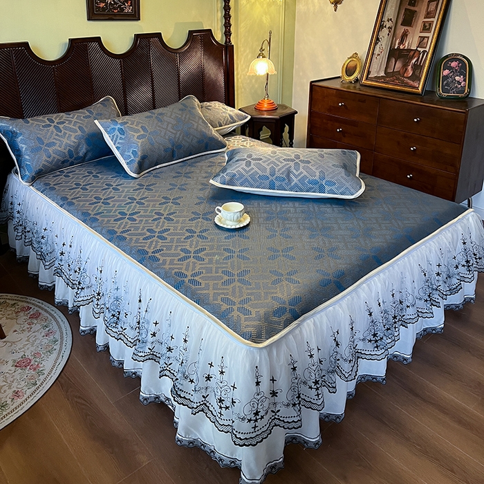 91家纺网 家纺一手货源 找家纺 网红馆（ck家纺） 2025新款可脱卸床裙款冰藤席-盛夏繁星 蔚蓝