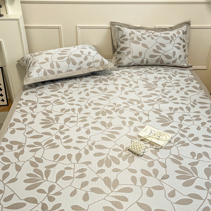 91家纺网 家纺一手货源 找家纺 宜代光年 2025新款冷凝丝可水洗提花凉感席-床席款 凉感叶繁-咖