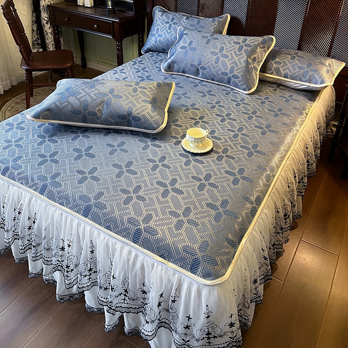 91家纺网 家纺一手货源 找家纺 网红馆（ck家纺） 2025新款可脱卸床裙款冰藤席-盛夏繁星 蔚蓝