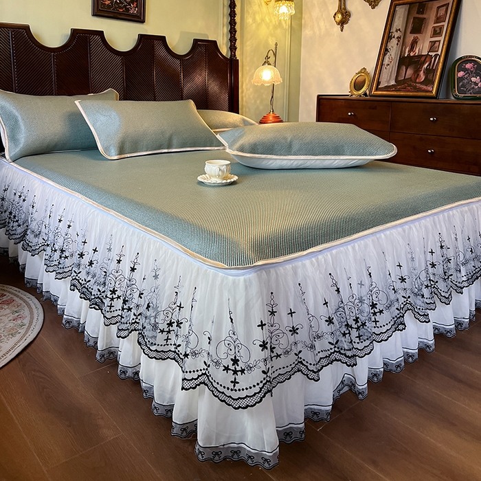 91家纺网 家纺一手货源 找家纺 网红馆（ck家纺） 2025新款可脱卸床裙款冰藤席-盛夏繁星 荷绿