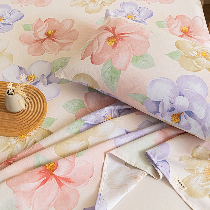 91家纺网 家纺一手货源 找家纺 芃成家纺 2025新款加厚老粗布床单 春日花开