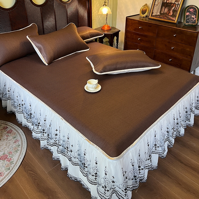 91家纺网 家纺一手货源 找家纺 网红馆（ck家纺） 2025新款可脱卸床裙款冰藤席-盛夏繁星 深咖