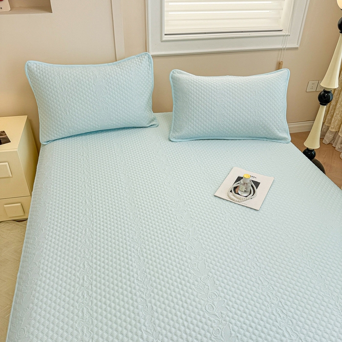 91家纺网 家纺一手货源 找家纺 布卢姆床垫 2025新款A类PE乙纶冰豆豆凉席床裙款 夏日藤萝 蓝