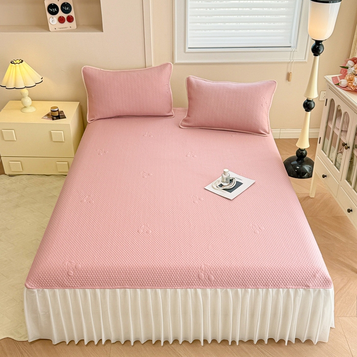 91家纺网 家纺一手货源 找家纺 布卢姆床垫 2025新款A类PE乙纶冰豆豆凉席床裙款 樱桃 粉