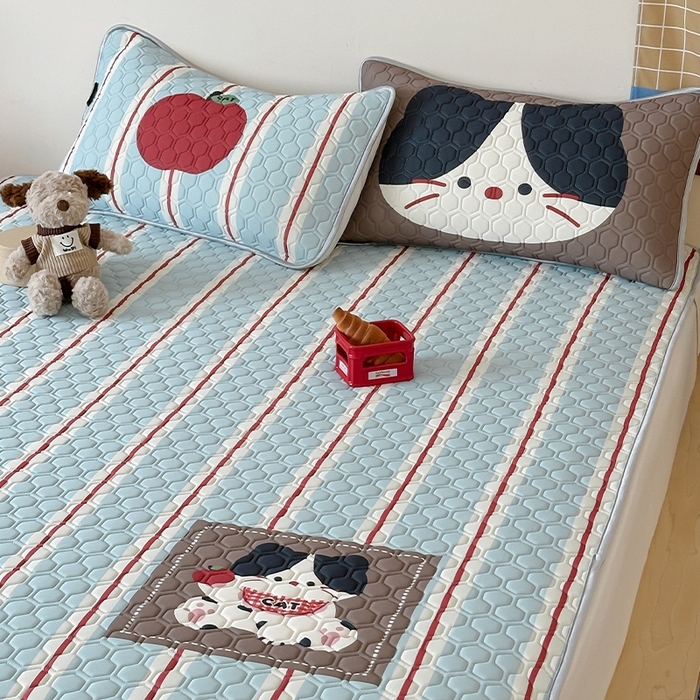 91家纺网 家纺一手货源 找家纺 （总）RYB红黄兰 2025新款ins原创设计师款大版冰皮锦氨凉感加厚6mm水洗乳胶凉席三件套