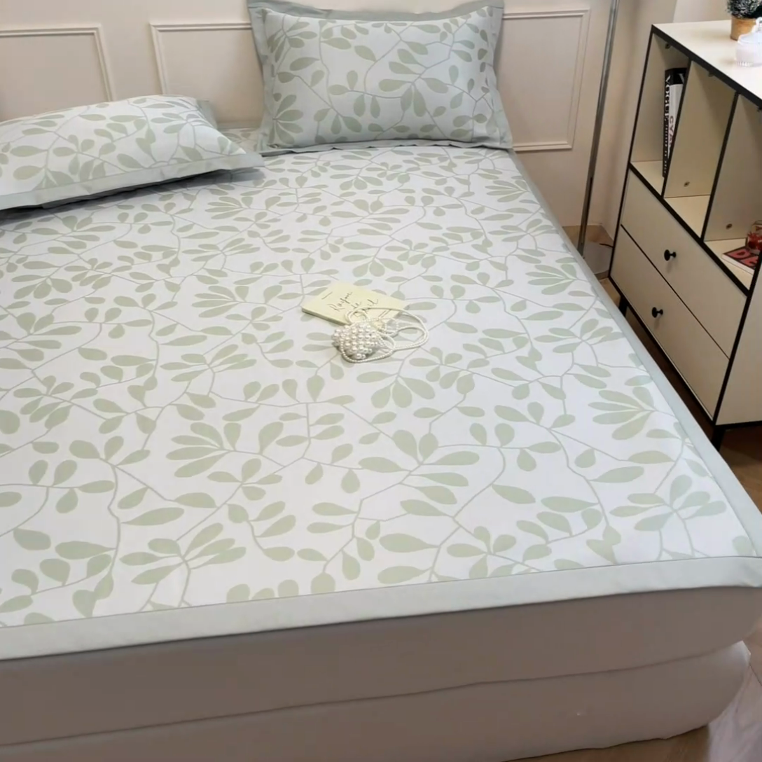 91家纺网 家纺一手货源 找家纺 宜代光年 2025新款冷凝丝可水洗提花凉感席-床席款 凉感叶繁-绿