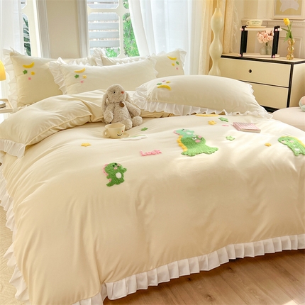 雨菲家纺 2025新款水洗棉毛巾绣四件套-龙宝宝 龙宝宝杏