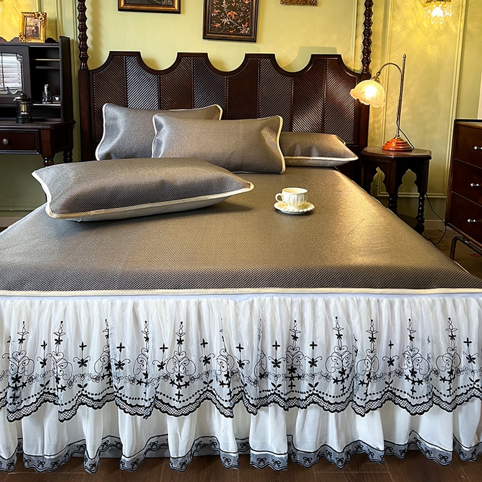 91家纺网 家纺一手货源 找家纺 网红馆（ck家纺） 2025新款可脱卸床裙款冰藤席-盛夏繁星 灰咖