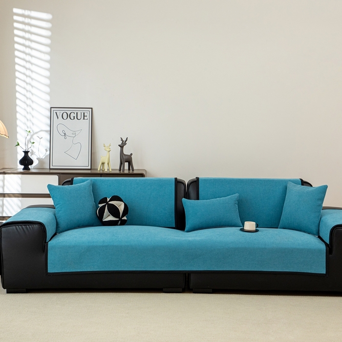 91家纺网 家纺一手货源 找家纺 沐沐家纺 2026新款沐春沙发垫 海风蓝