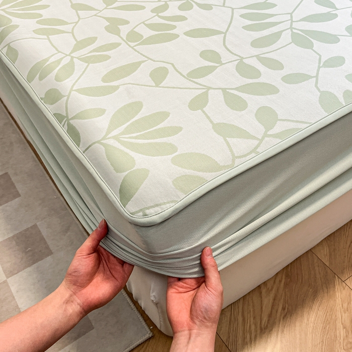 91家纺网 家纺一手货源 找家纺 宜代光年 2025新款冷凝丝可水洗提花凉感席-床笠款 叶繁-绿