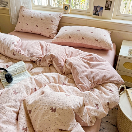 91家纺网 家纺一手货源 找家纺 （总）一比一 2025新款云感皱皱双层纱四件套-简单款