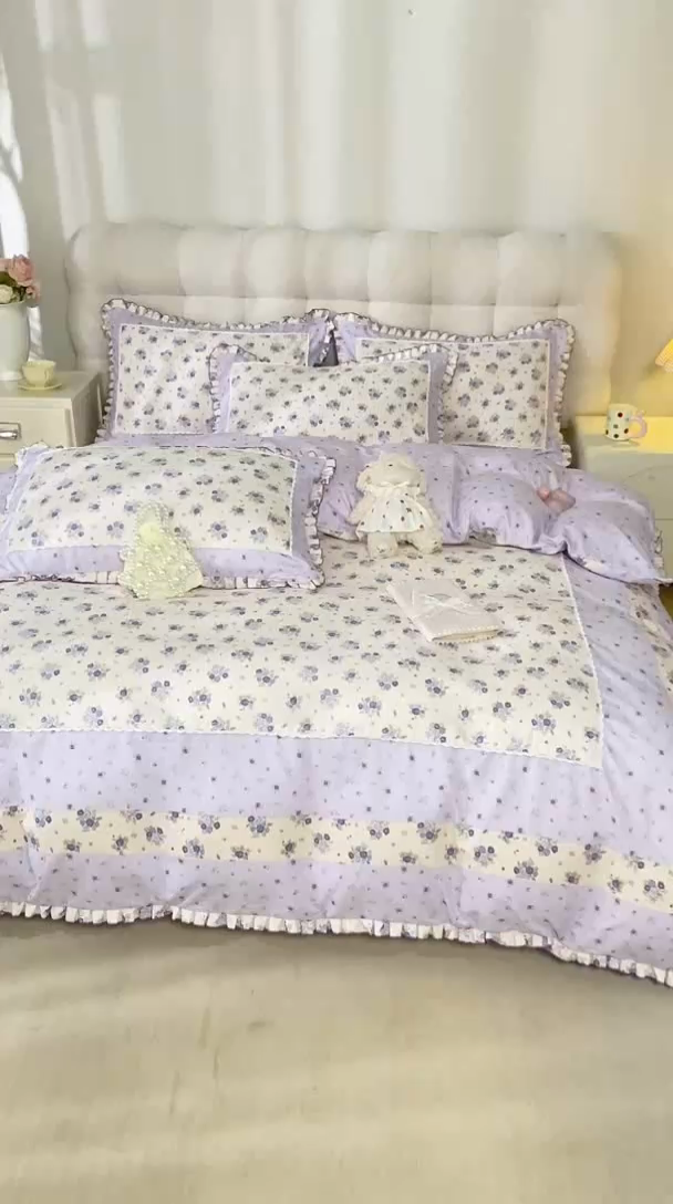 91家纺网 家纺一手货源 找家纺 皇谱家纺 新款韩版欧彩棉四件套磨毛直播爆款专版花型 小岛蔷薇-紫
