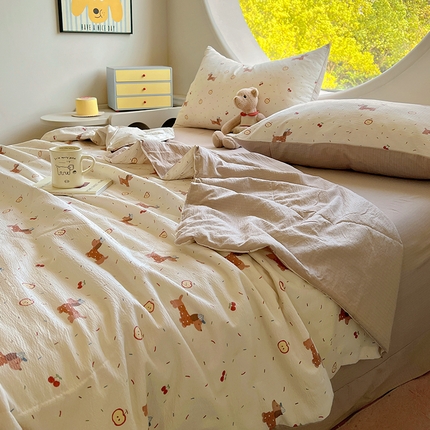 金梦拉家纺 2025新款A类提花纱布双层纱夏被四件套 夏被-快乐狗