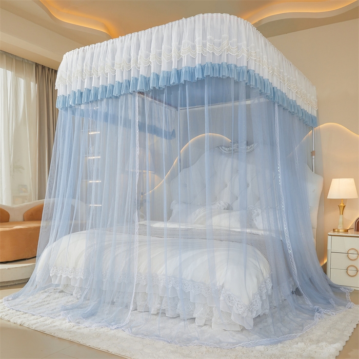 91家纺网 家纺一手货源 找家纺 迪凡保罗蚊帐 2025新款2513款双轨铝合金落地导轨蚊帐 蓝灰色