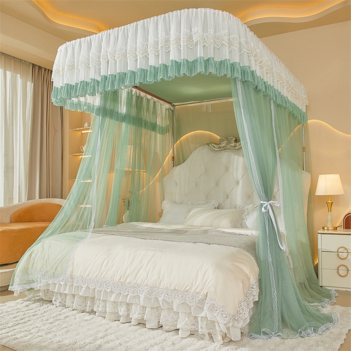 91家纺网 家纺一手货源 找家纺 迪凡保罗蚊帐 2025新款2513款双轨铝合金落地导轨蚊帐 抹茶绿