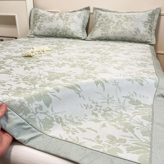 91家纺网 家纺一手货源 找家纺 宜代光年 2025新款冷凝丝可水洗提花凉感席-床席款 凉感繁花-绿