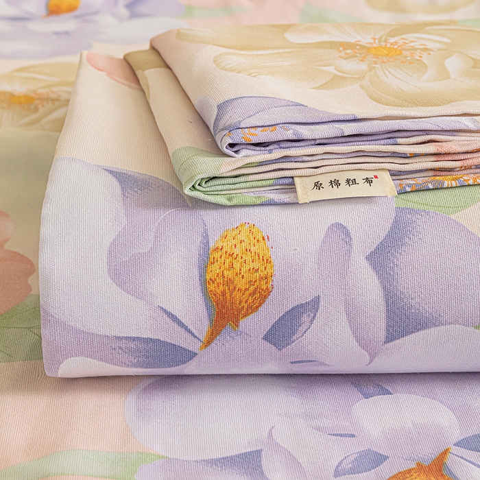 91家纺网 家纺一手货源 找家纺 芃成家纺 2025新款加厚老粗布床单 春日花开