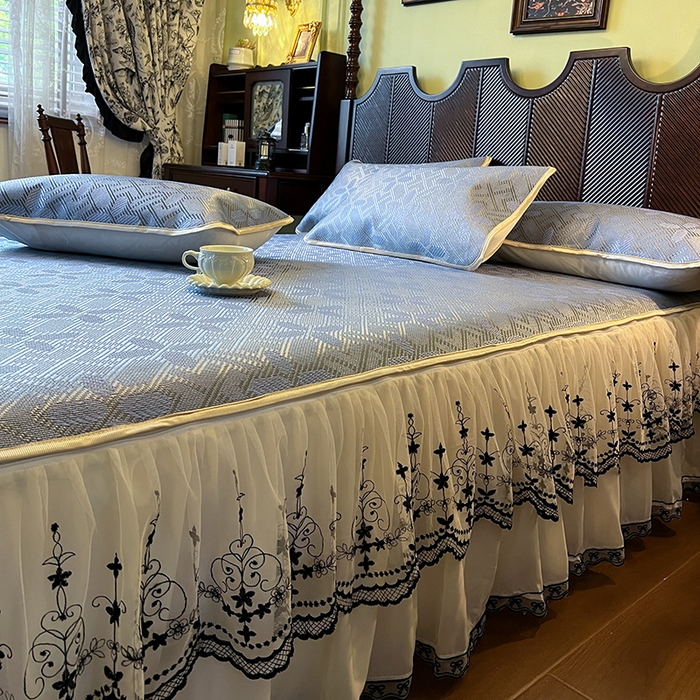 91家纺网 家纺一手货源 找家纺 网红馆（ck家纺） 2025新款可脱卸床裙款冰藤席-盛夏繁星 雾清