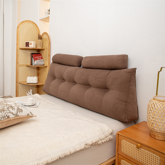 91家纺网 家纺一手货源 找家纺 沐沐家纺 2026新款灯芯绒三角靠背带头枕 深棕色