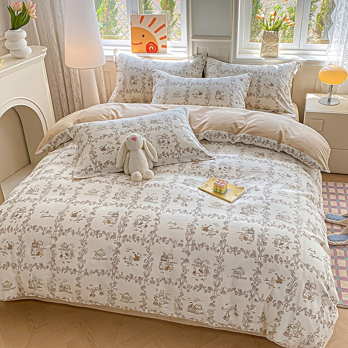 91家纺网 家纺一手货源 找家纺 天之爱 2025新款全棉印花四件套 乡野小筑