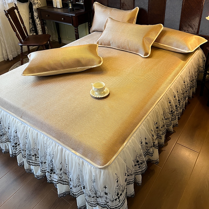 91家纺网 家纺一手货源 找家纺 网红馆（ck家纺） 2025新款可脱卸床裙款冰藤席-盛夏繁星 浅棕