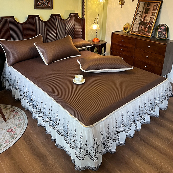 91家纺网 家纺一手货源 找家纺 网红馆（ck家纺） 2025新款可脱卸床裙款冰藤席-盛夏繁星 深咖