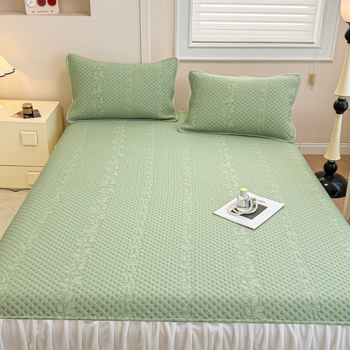 91家纺网 家纺一手货源 找家纺 布卢姆床垫 2025新款A类PE乙纶冰豆豆凉席床裙款 夏日藤萝 绿