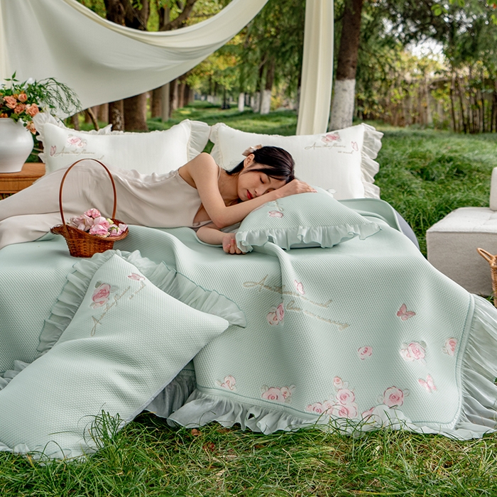 91家纺网 家纺一手货源 找家纺 （总）禾时 2025新款高端A类母婴级加密加厚450g品牌凉感丝啵啵面料床盖三件套夹棉床单