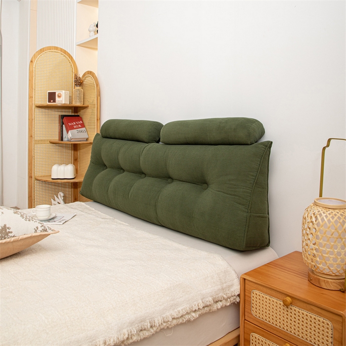 91家纺网 家纺一手货源 找家纺 沐沐家纺 2026新款灯芯绒三角靠背带头枕 墨玉绿