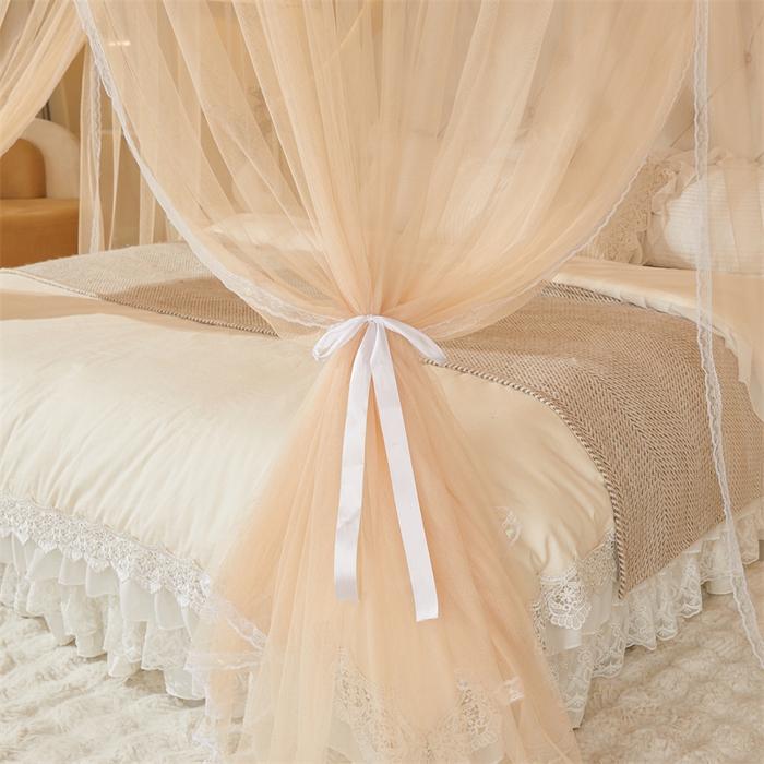 91家纺网 家纺一手货源 找家纺 迪凡保罗蚊帐 2025新款2513款双轨铝合金落地导轨蚊帐 杏仁色