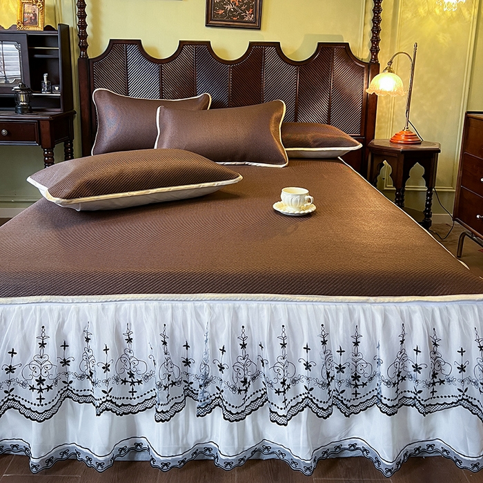 91家纺网 家纺一手货源 找家纺 网红馆（ck家纺） 2025新款可脱卸床裙款冰藤席-盛夏繁星 深咖