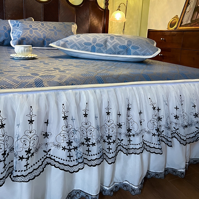 91家纺网 家纺一手货源 找家纺 网红馆（ck家纺） 2025新款可脱卸床裙款冰藤席-盛夏繁星 蔚蓝