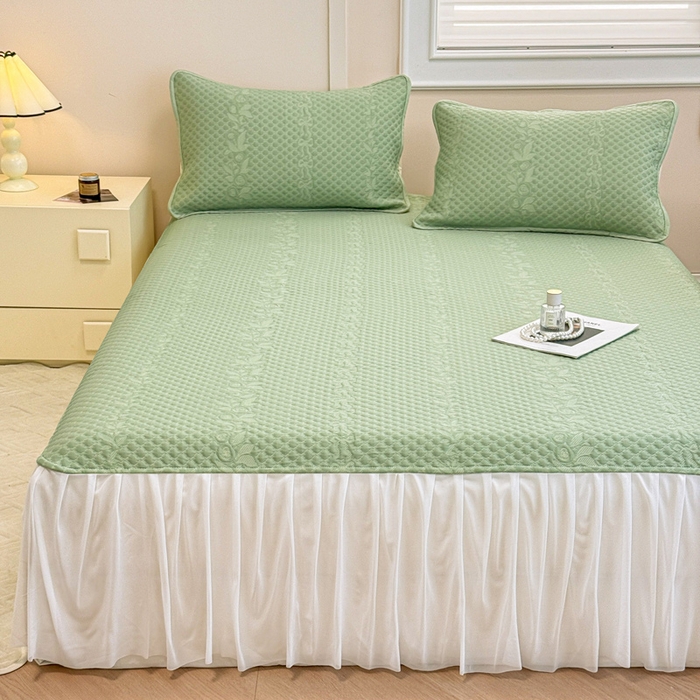 91家纺网 家纺一手货源 找家纺 布卢姆床垫 2025新款A类PE乙纶冰豆豆凉席床裙款 夏日藤萝 绿