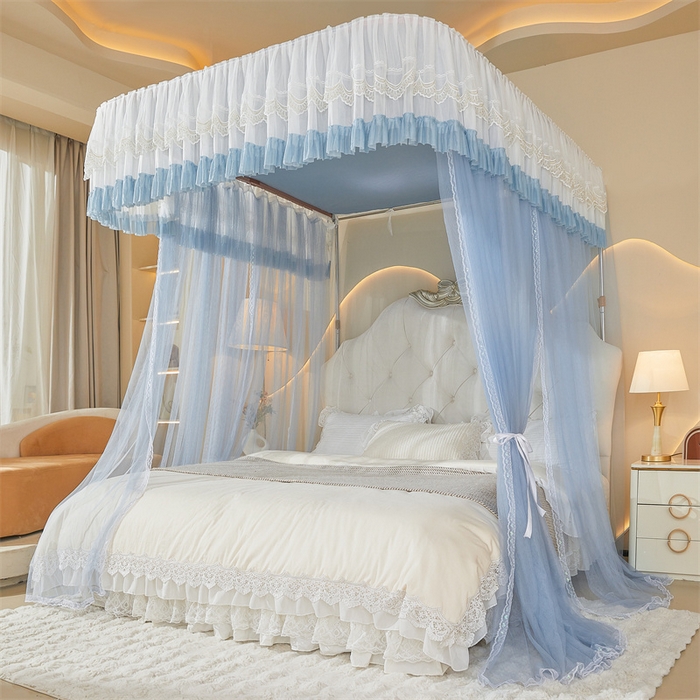 91家纺网 家纺一手货源 找家纺 迪凡保罗蚊帐 2025新款2513款双轨铝合金落地导轨蚊帐 蓝灰色