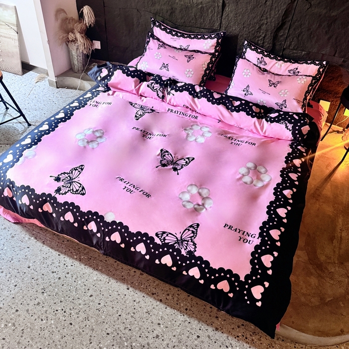 91家纺网 家纺一手货源 找家纺 丽斐纺织 2025新款冰丝四件套 梦蝶珠园