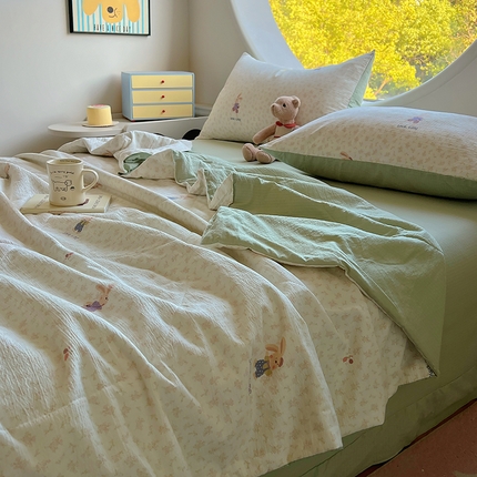 91家纺网 家纺一手货源 找家纺 （总）金梦拉家纺 2025新款A类提花纱布双层纱夏被四件套