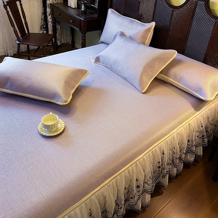 91家纺网 家纺一手货源 找家纺 网红馆（ck家纺） 2025新款可脱卸床裙款冰藤席-盛夏繁星 烟粉