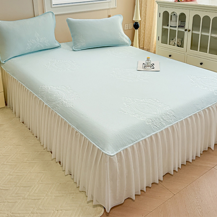 91家纺网 家纺一手货源 找家纺 布卢姆床垫 2025新款A类PE乙纶冰豆豆凉席床裙款 蝴蝶花镜 蓝