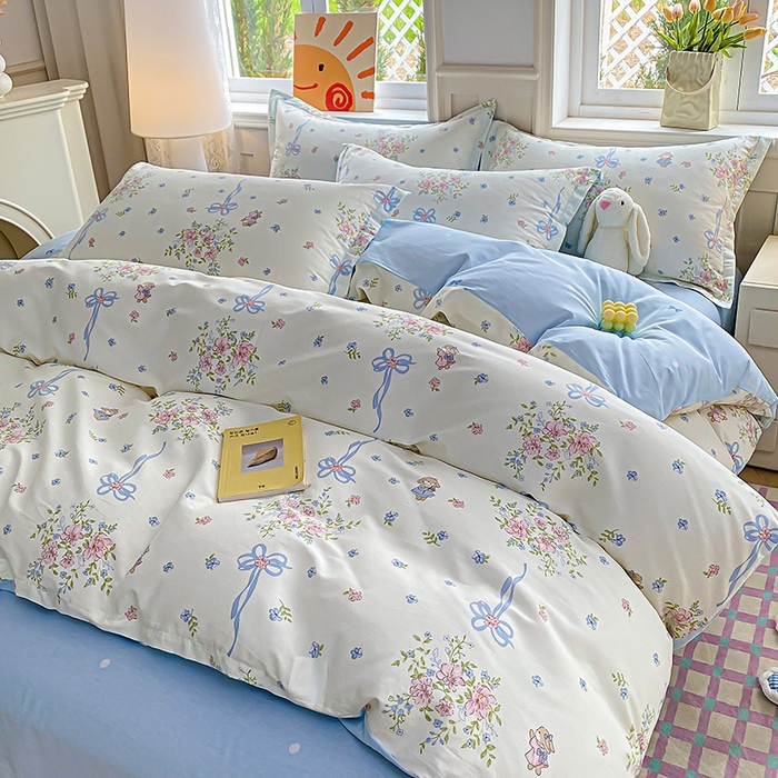 91家纺网 家纺一手货源 找家纺 天之爱 2025新款全棉印花四件套 幽幽花间兔