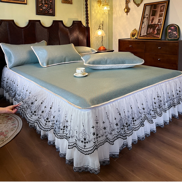 91家纺网 家纺一手货源 找家纺 网红馆（ck家纺） 2025新款可脱卸床裙款冰藤席-盛夏繁星 荷绿