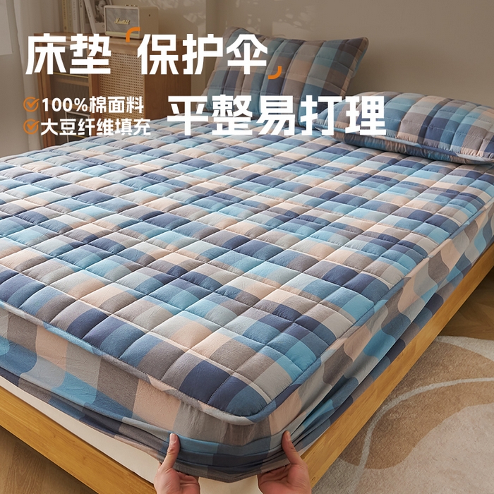 91家纺网 家纺一手货源 找家纺 锦丝钰床垫 2025春夏新款全棉色织水洗棉床笠 彩格
