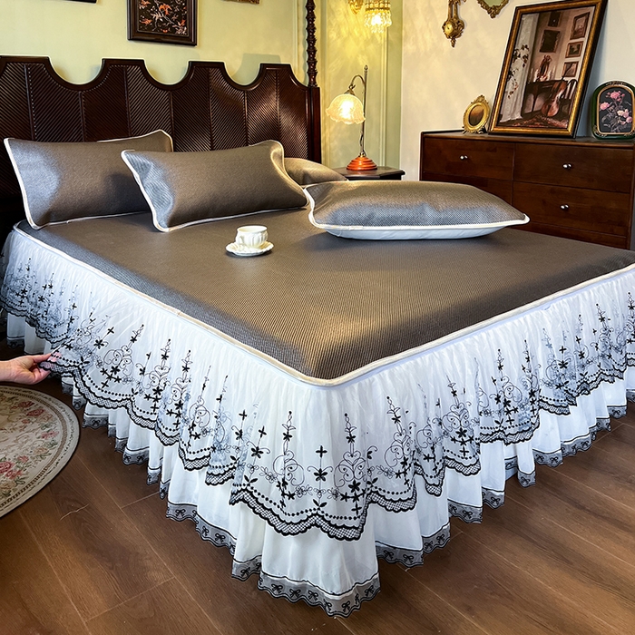 91家纺网 家纺一手货源 找家纺 网红馆（ck家纺） 2025新款可脱卸床裙款冰藤席-盛夏繁星 灰咖