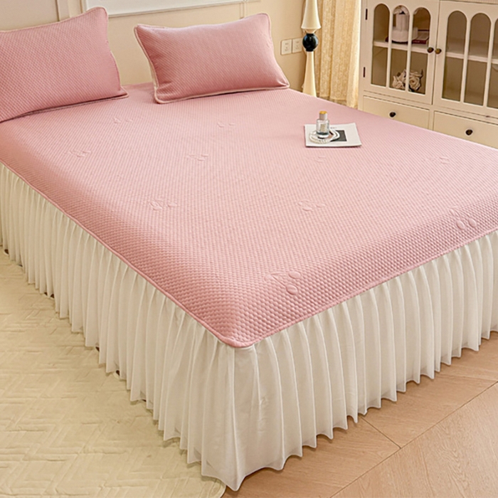 91家纺网 家纺一手货源 找家纺 布卢姆床垫 2025新款A类PE乙纶冰豆豆凉席床裙款 樱桃 粉