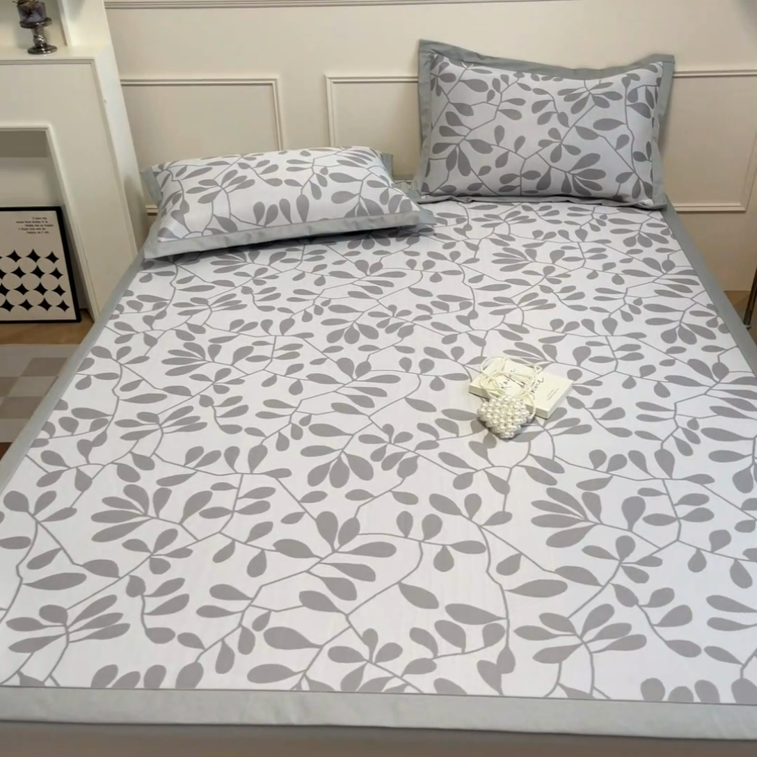 91家纺网 家纺一手货源 找家纺 宜代光年 2025新款冷凝丝可水洗提花凉感席-床席款 凉感叶繁-灰