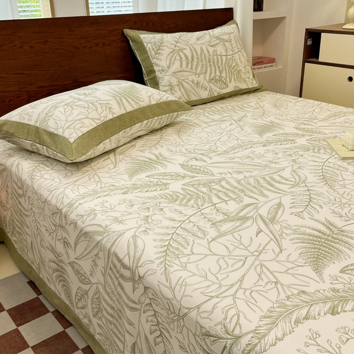 91家纺网 家纺一手货源 找家纺 宜代光年  2025新款全棉老粗布数码印花床单（拼角工艺） 叶语