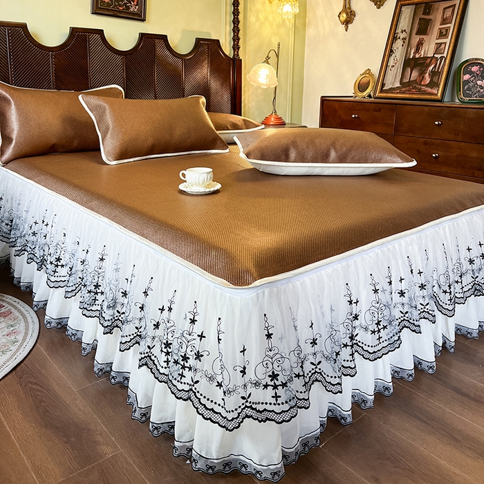 91家纺网 家纺一手货源 找家纺 网红馆（ck家纺） 2025新款可脱卸床裙款冰藤席-盛夏繁星 栗棕