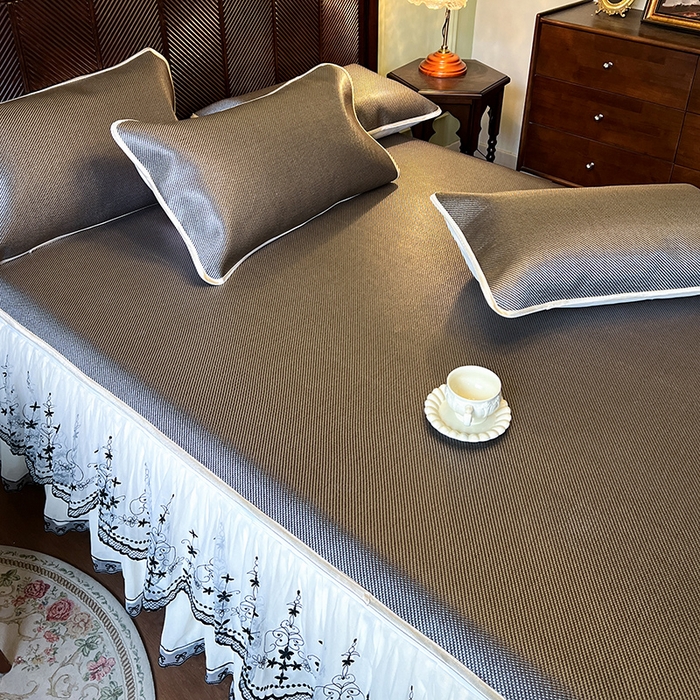 91家纺网 家纺一手货源 找家纺 网红馆（ck家纺） 2025新款可脱卸床裙款冰藤席-盛夏繁星 灰咖