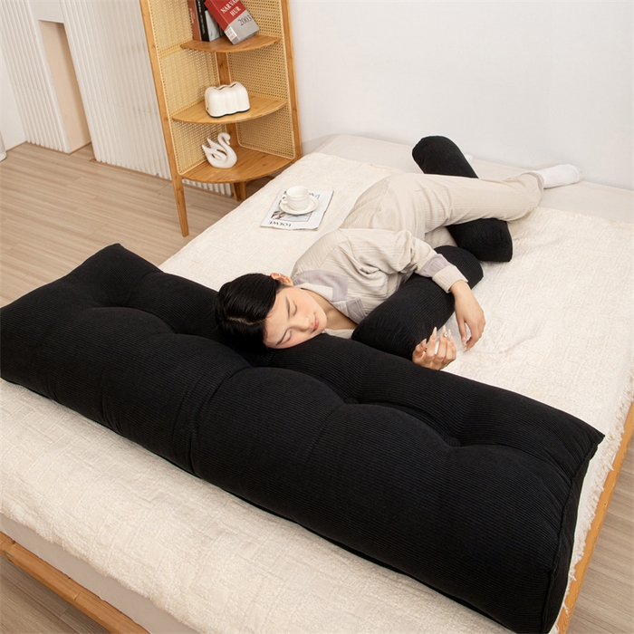 91家纺网 家纺一手货源 找家纺 沐沐家纺 2026新款灯芯绒三角靠背带头枕 黑色